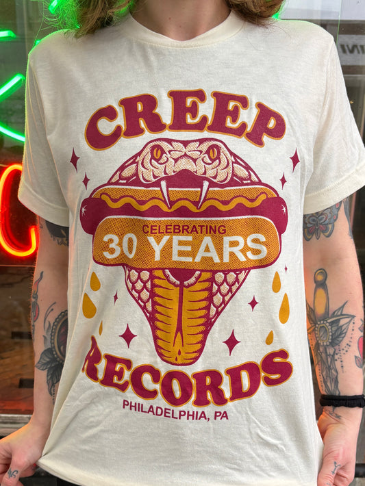 Limited Edition Creep Records 30th Anniversary T-shirt in Tan.