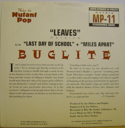 Buglite - Sorry To Disappoint You 7"